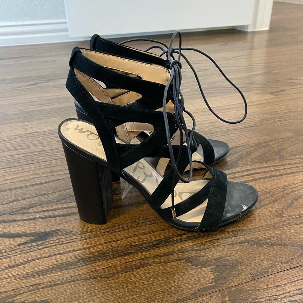 San Edelman Black Lace Up Heels